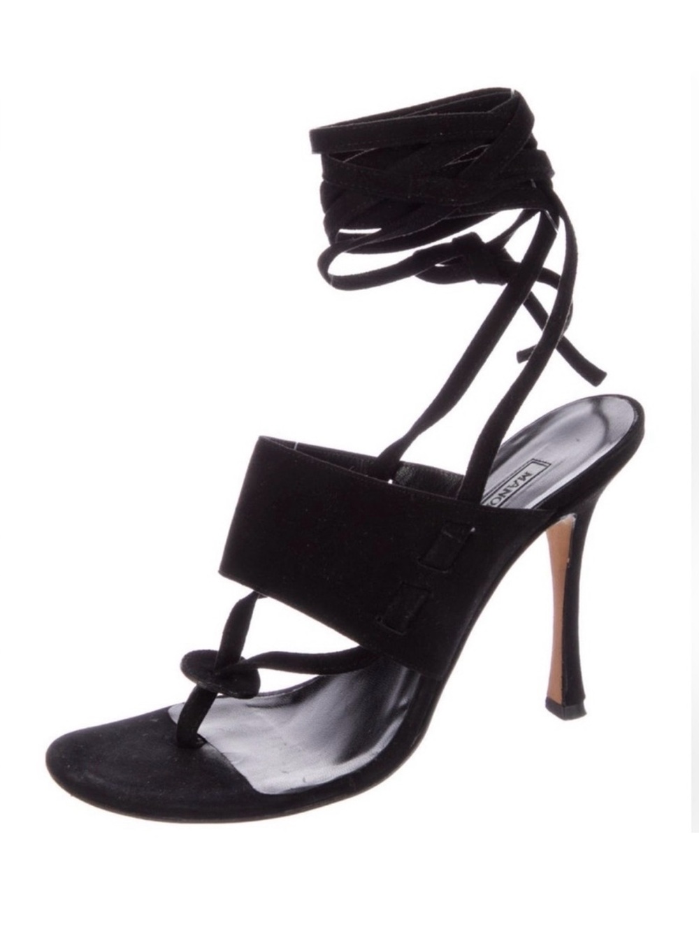 Manolo Blahnik Black Suede Ankle
Wrap Stiletto Heels Size 38